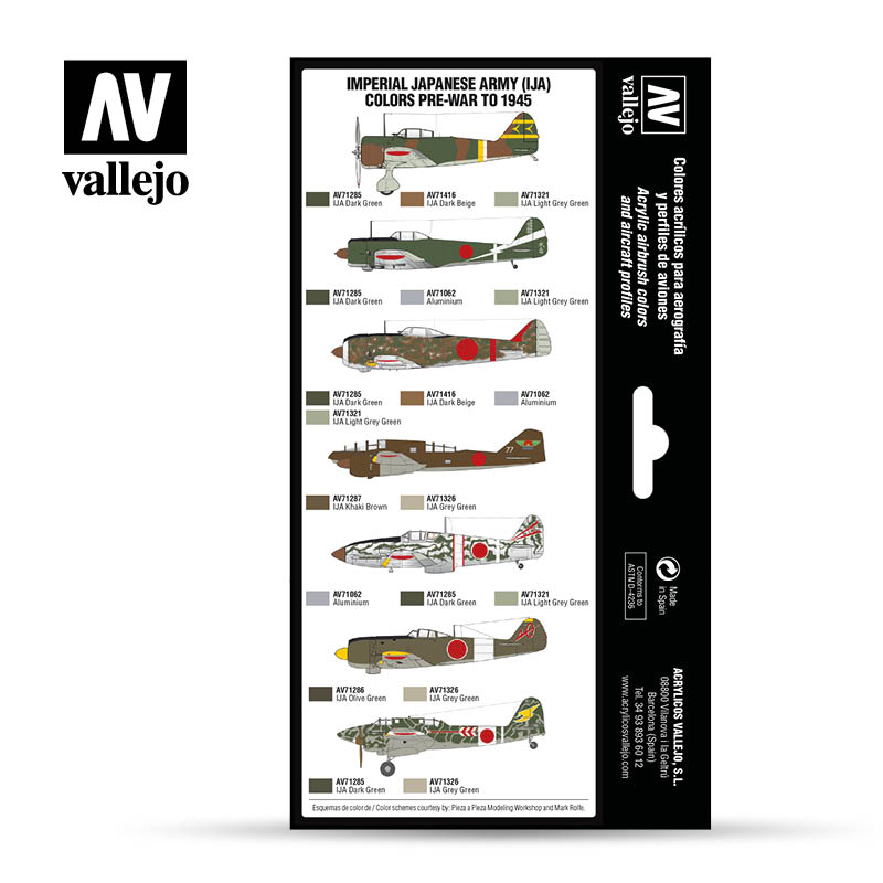 set Vallejo  Air War Imperial Japanese Army IJA Colors pre-war to 1945 